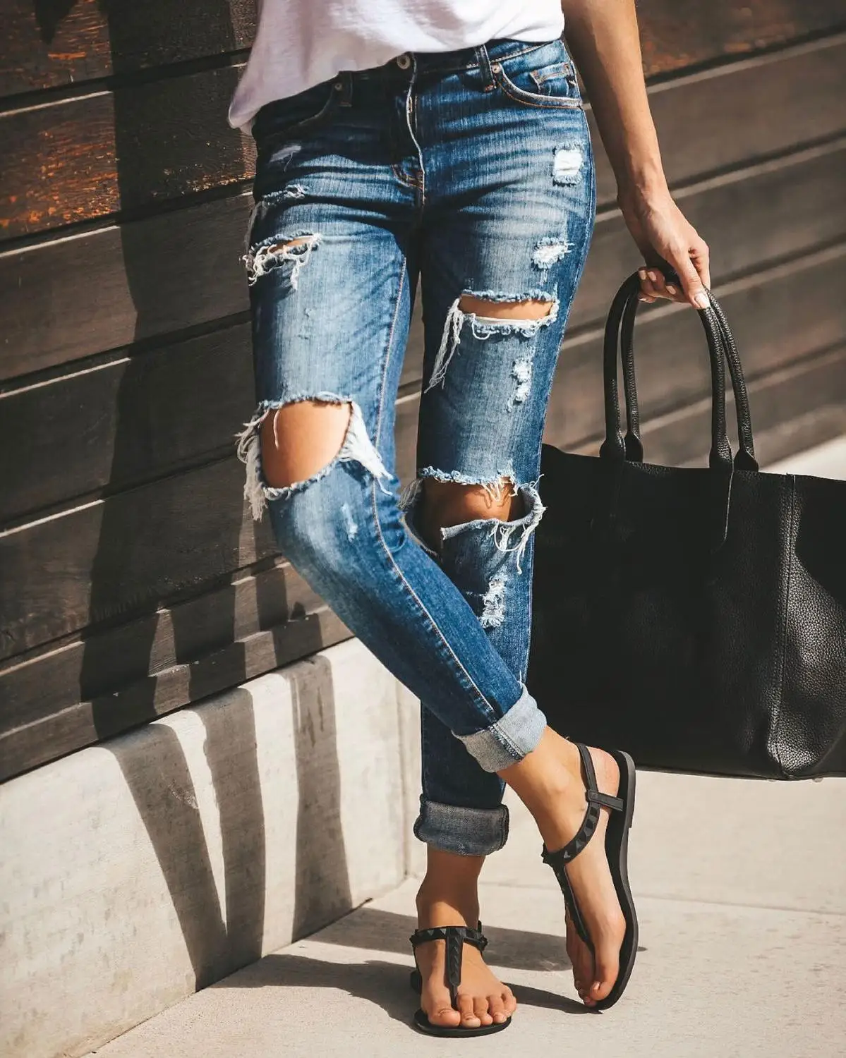 

Лидер продаж 2023, женские рваные джинсы, модные трендовые Стрейчевые узкие джинсы, уличные повседневные брюки-карандаш, Прямая поставка