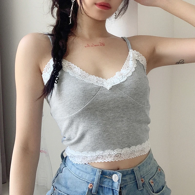 Grey Camisole Sexy Lace Trim Patchwork Slim Strap Crop Top V Neck Bodycon Sleeveless Cami Female V Neck Backless Mini Y2k Top
Grey Camisole Sexy Lace Trim Patchwork Slim Strap Crop Top V Neck Bodycon Sleeveless Cami Female V Neck Backless Mini Y2k Top