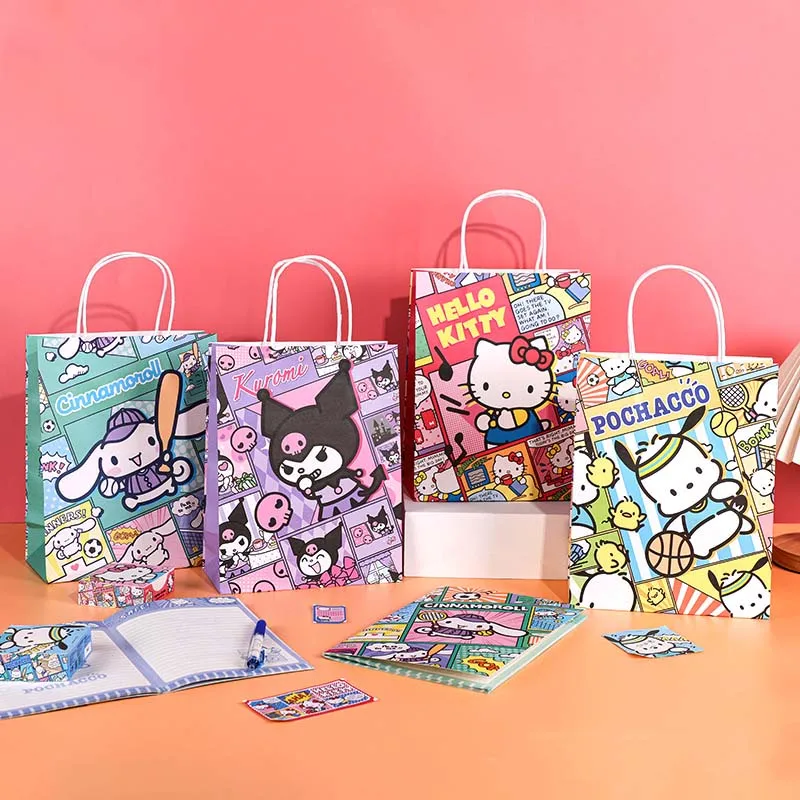 

10PCS Anime Sanrioed Kawaii Kuromi Cinnamoroll Melody Kt Kraft Paper Bag High Capacity Bag Child Birthday Present Packing Bag