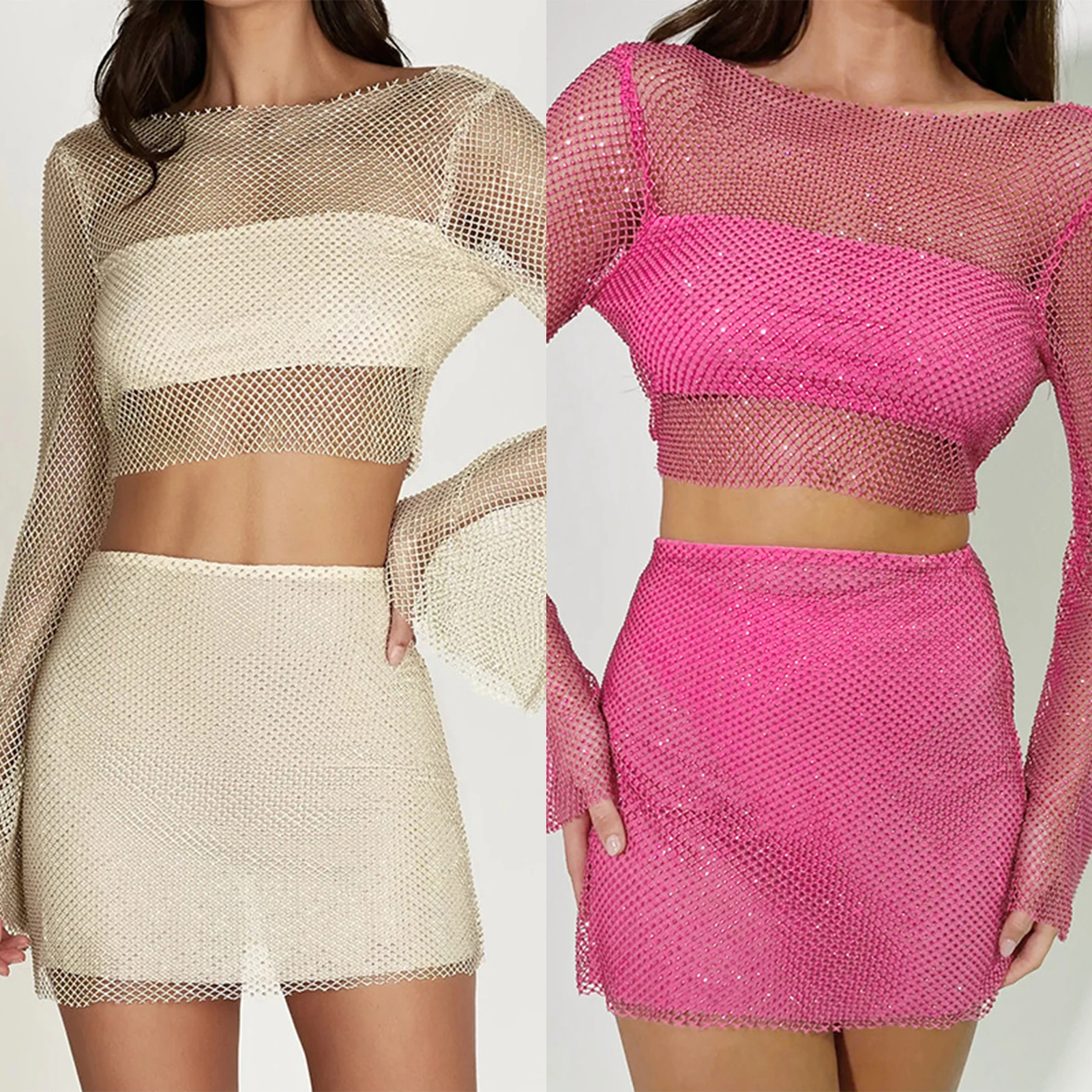 Комплект из двух предметов женский прозрачный, пикантный пуловер с длинным рукавом и короткая юбка, однотонный костюм с блестками
Комплект из двух предметов женский прозрачный, пикантный пуловер с длинным рукавом и короткая юбка, однотонный костюм с блестками