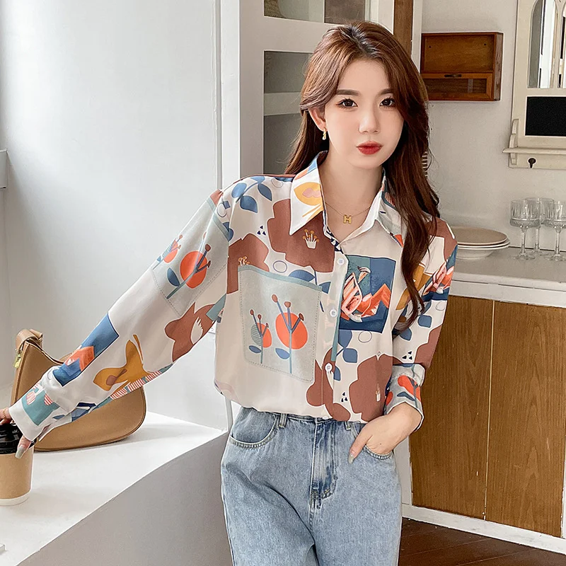 Korean Style Cartoon Print Casual Shirts Women Long Sleeve Satin Blouses Office Lady Tops Silk Chemise Femme Camisas De Mujer
Korean Style Cartoon Print Casual Shirts Women Long Sleeve Satin Blouses Office Lady Tops Silk Chemise Femme Camisas De Mujer