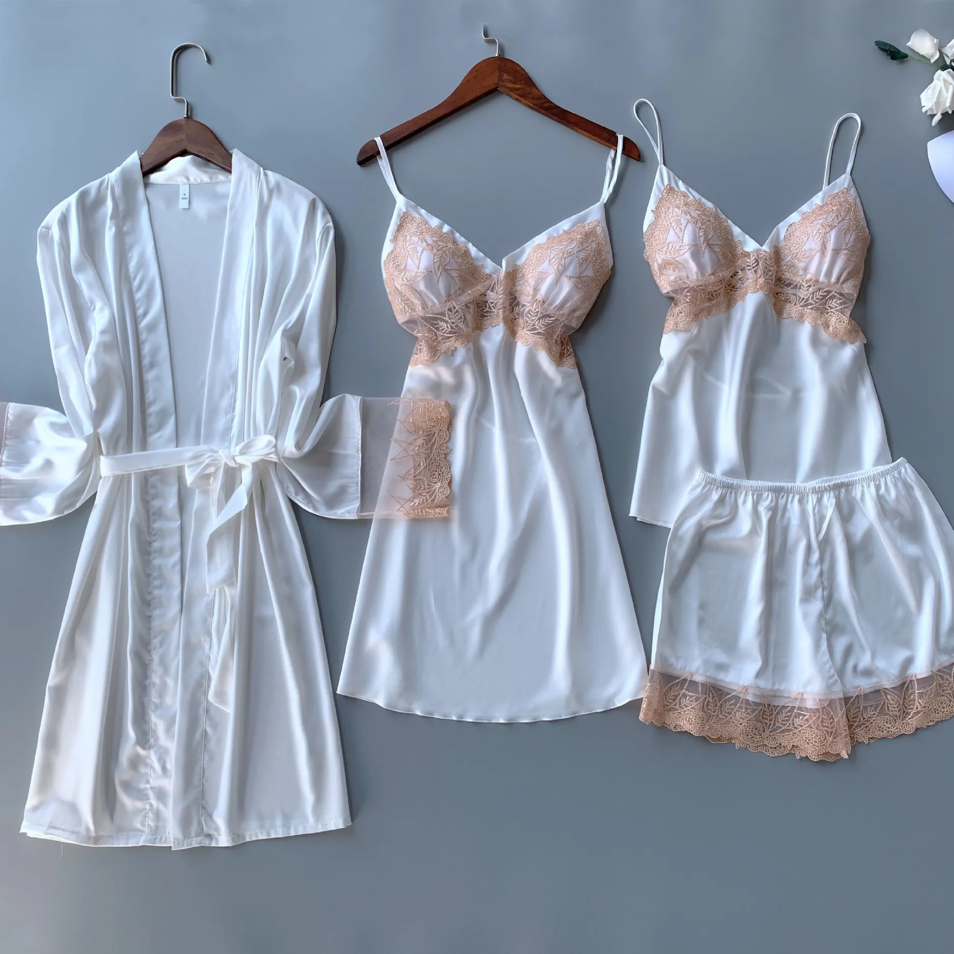 White Satin Pajamas Set Womens Kimono Robe Gown Nightwear Summer Sexy Lace Bathrobe Sleepwear Suit Lounge Wear
White Satin Pajamas Set Womens Kimono Robe Gown Nightwear Summer Sexy Lace Bathrobe Sleepwear Suit Lounge Wear