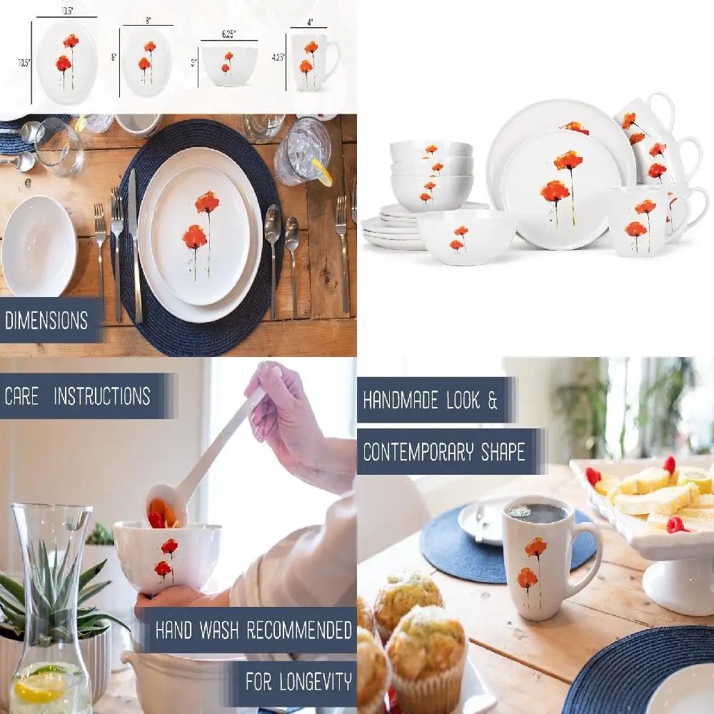 Elegant Crouser Ceramic 16-Piece Dinnerware Set - Poppies Design, Service for 4 Perfect for Entertaining & Everyday Use.
Elegant Crouser Ceramic 16-Piece Dinnerware Set - Poppies Design, Service for 4 Perfect for Entertaining & Everyday Use.