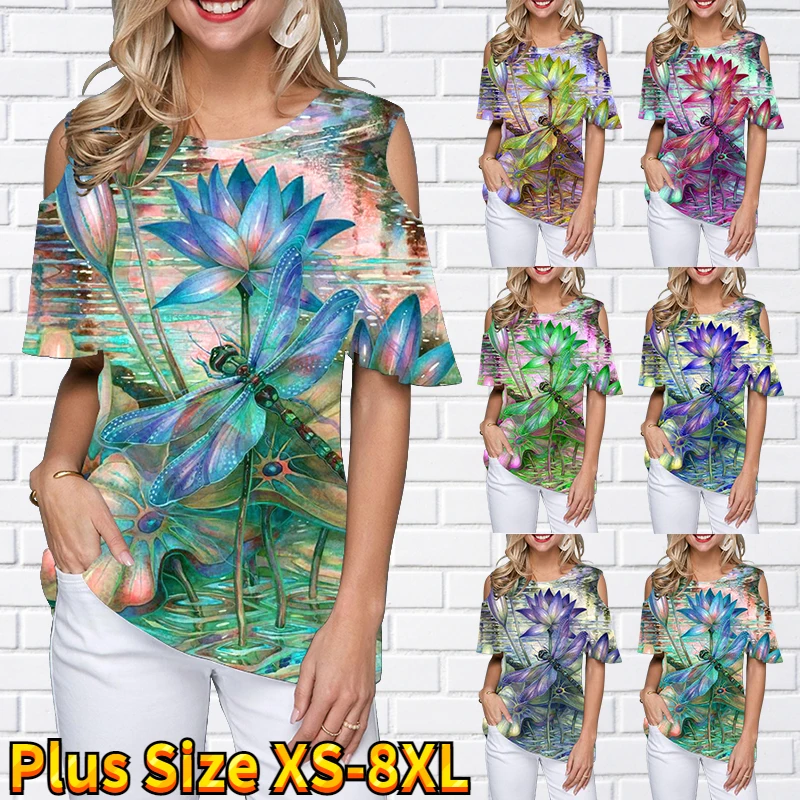 2022 New Summer Women Fashion Dragonfly Printed T-shirt Top Loose Casual Short Sleeve Ladies Off-the-shoulder Neck Pullover
2022 New Summer Women Fashion Dragonfly Printed T-shirt Top Loose Casual Short Sleeve Ladies Off-the-shoulder Neck Pullover