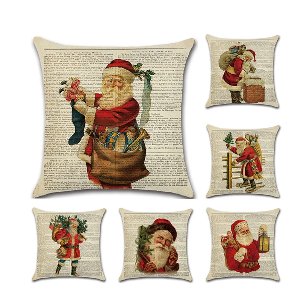 New Christmas Linen Cushion Cover Decorative Pillow Case Retro Newspaper Background Santa Claus 45x45cm Funda Cojin Cojines
New Christmas Linen Cushion Cover Decorative Pillow Case Retro Newspaper Background Santa Claus 45x45cm Funda Cojin Cojines