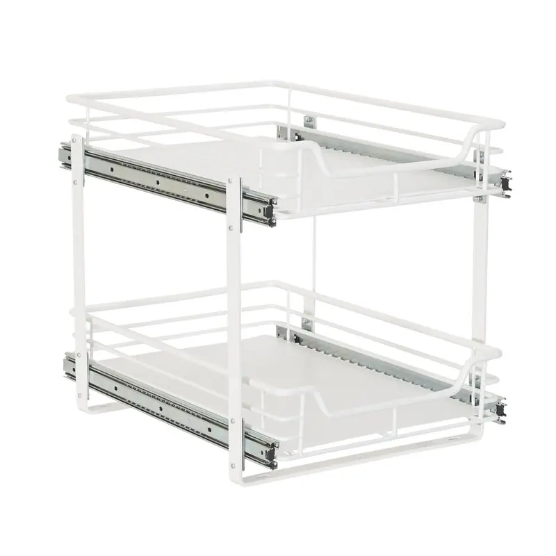 

Glidez Slide Out Cabinet Organizer, 14.5” Wide, White Steel Frame, Dual Baskets and Smooth Glides, Heavy-Duty and Space-Optim