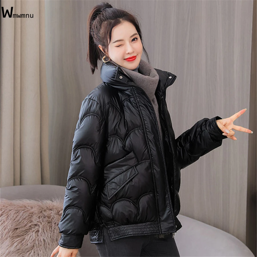 

Women Thick Parkas Snow Wear Overcoat Casual Bread Outwear Top Casual Sobretudo Glossy Winter Hooded Cotton Padded Warm Jacket