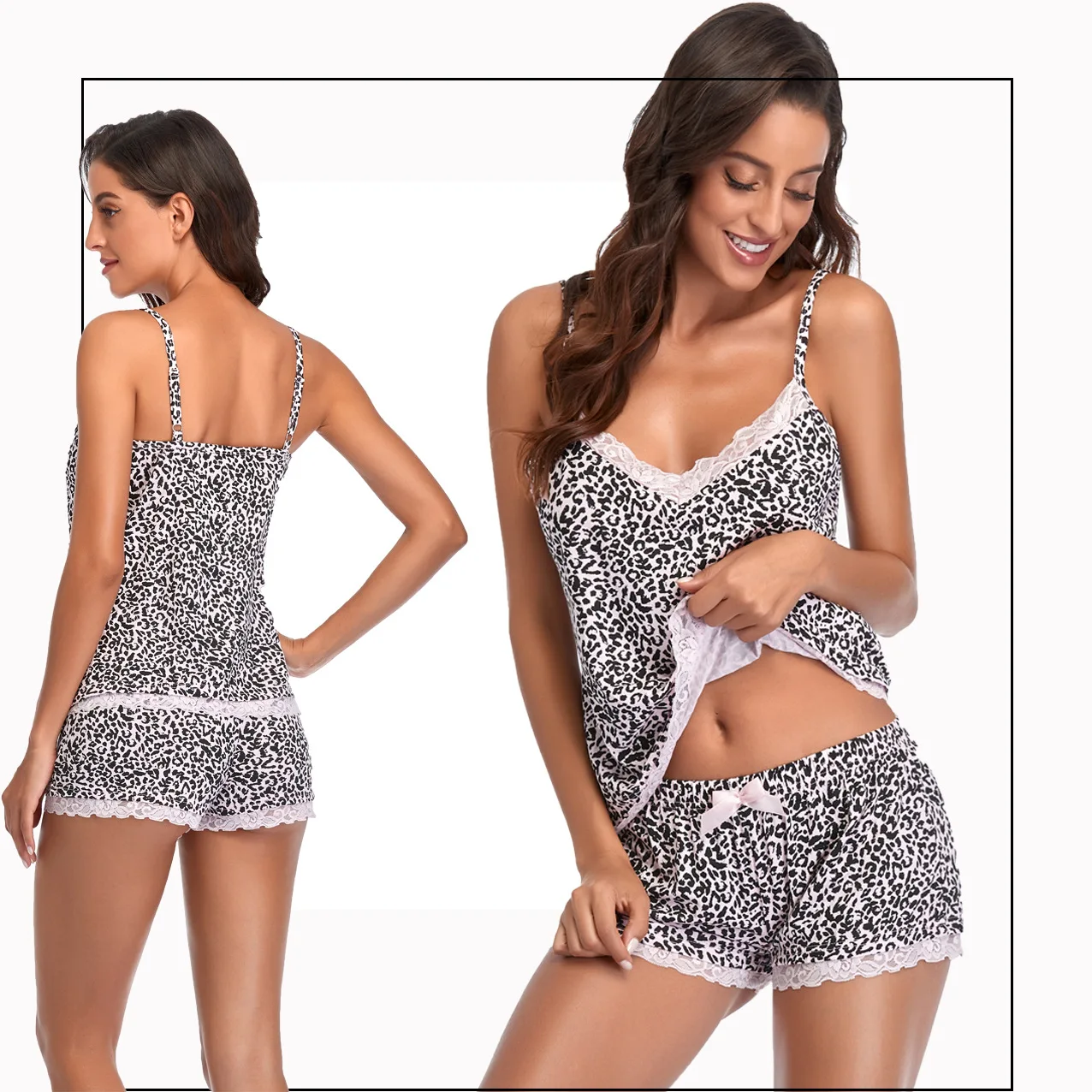 Pajamas for Women 2-piece Set Sexy Leopard Print V-neck Camisole Shorts Inner Pajama Outer Wear Home Clothes Woman Sleepwear Pjs 
Pajamas for Women 2-piece Set Sexy Leopard Print V-neck Camisole Shorts Inner Pajama Outer Wear Home Clothes Woman Sleepwear Pjs
