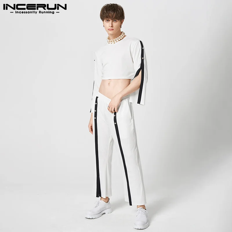

American Style New Mens Split Stitching Black&White Contrasting Long Sleeved Tops Pants Casual Two-piece Sets S-5XL INCERUN 2023