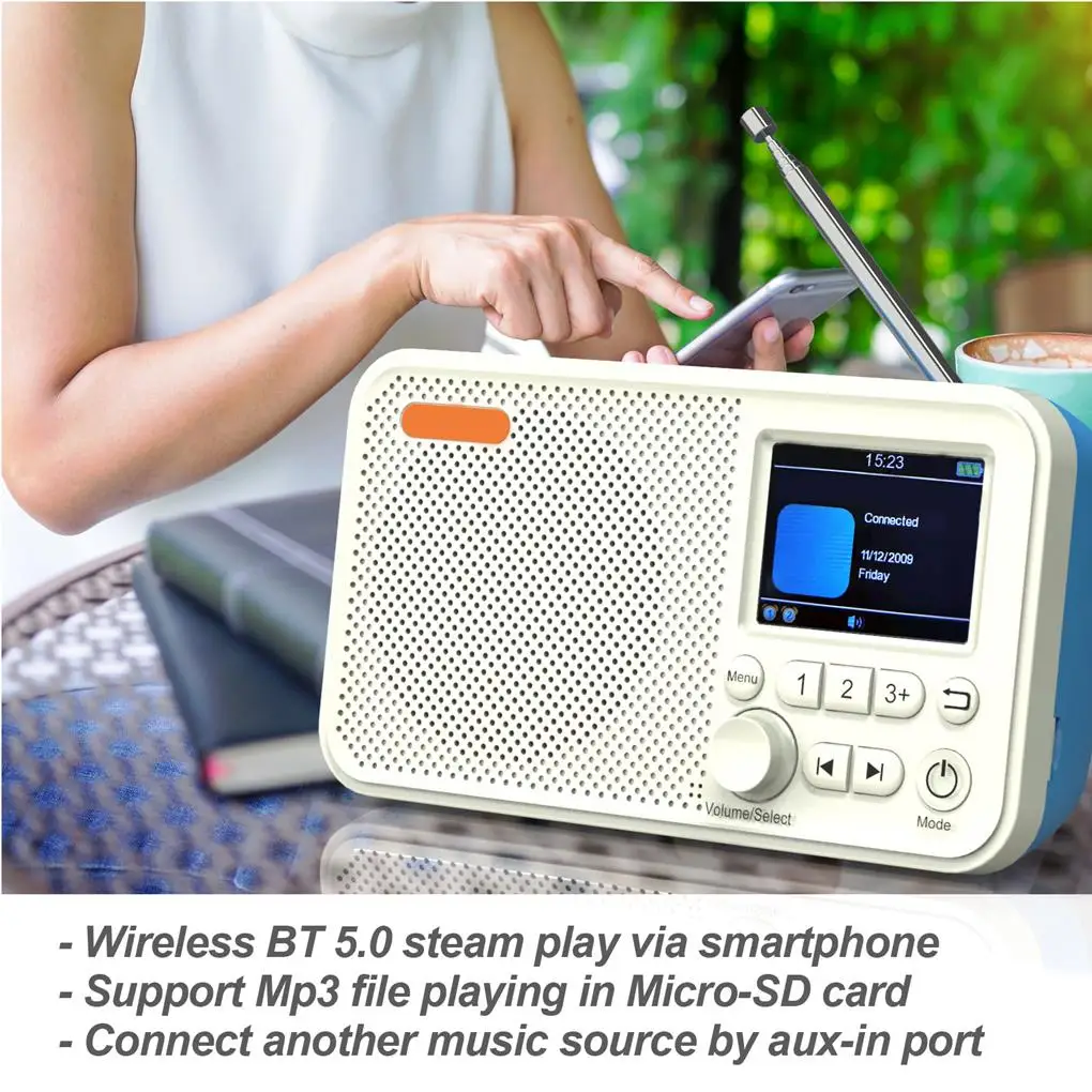 

Full Color Display Digital Radio Rechargeable High-Performance DAB Radios Receiver SD Card Player Office Home Dormitory