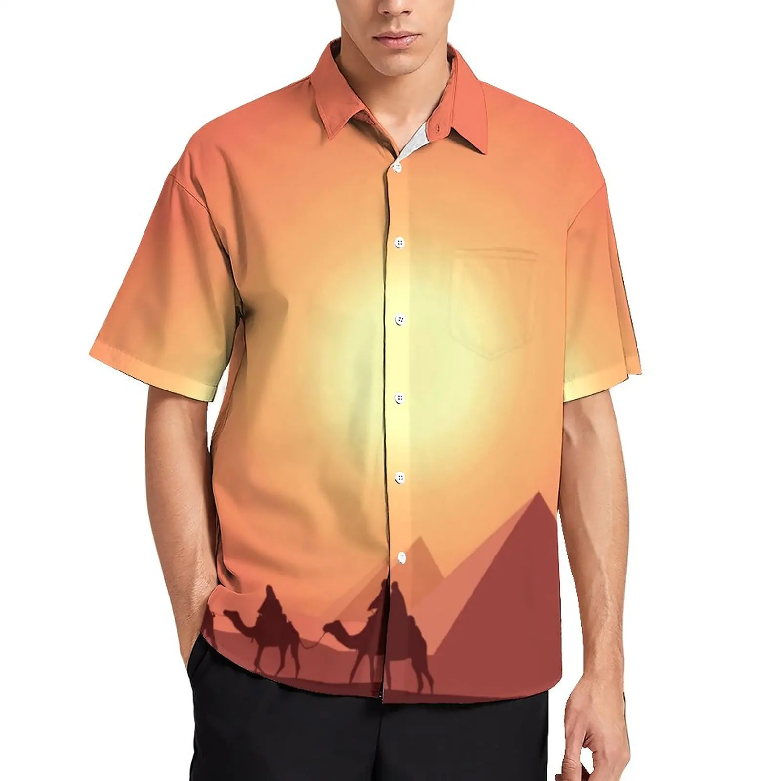 

Desert Sun Loose Shirt Men Beach Sunset Camel Print Casual Shirts Hawaii Pattern Short-Sleeved Cool Oversize Blouses