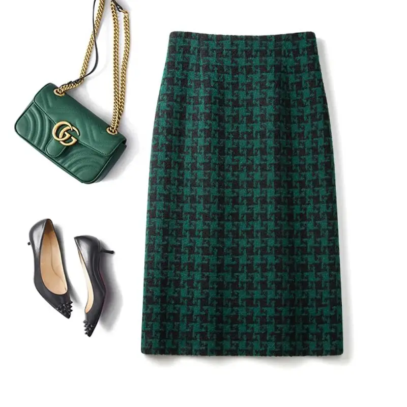 Dark Green Houndstooth Woolen High Waist Straight Women's Skirt Korean Fashion Vintage Knee-Length Skirts For Women 2023 Spring
Dark Green Houndstooth Woolen High Waist Straight Women's Skirt Korean Fashion Vintage Knee-Length Skirts For Women 2023 Spring