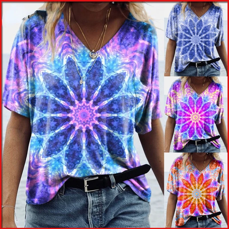 2022 Summer Casual Tops Women Clothing Tie-dye Print V-neck Short Sleeve T-shirt Plus Size Loose Pullover Streetwear Tees Tshirt
2022 Summer Casual Tops Women Clothing Tie-dye Print V-neck Short Sleeve T-shirt Plus Size Loose Pullover Streetwear Tees Tshirt