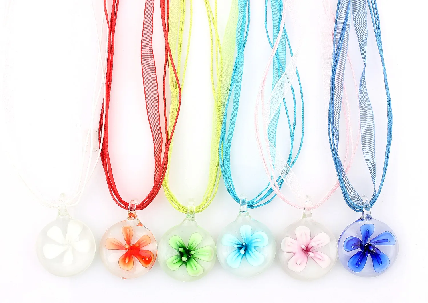 

Hot Sell Wholesale Lots 6pcs Murano Lampwork Glass Round Beauty Flower Charm Pendant Necklaces For Women's Jewelry