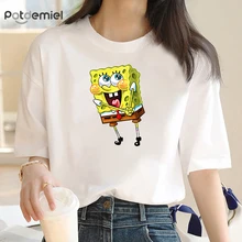 Spongebob Family cotton short sleeve T-shirt Street Y2K animated loose half sleeve ladies summer youth fashion brand