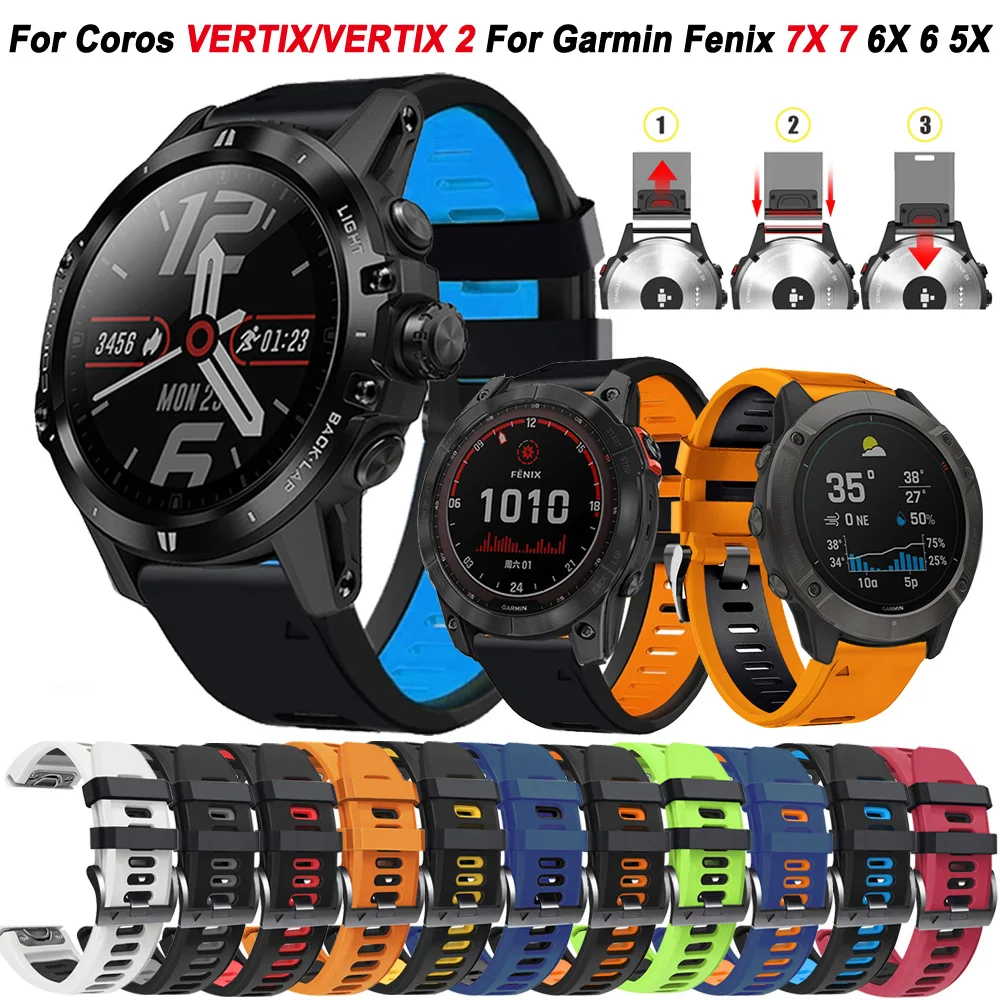 Ремешок силиконовый Quickfit для наручных часов COROS Vertix 2, браслет для Garmin Fenix 6X 6Pro 5 5X Plus 7 7X 3 HR Epix MK2, 26 22 мм
Ремешок силиконовый Quickfit для наручных часов COROS Vertix 2, браслет для Garmin Fenix 6X 6Pro 5 5X Plus 7 7X 3 HR Epix MK2, 26 22 мм