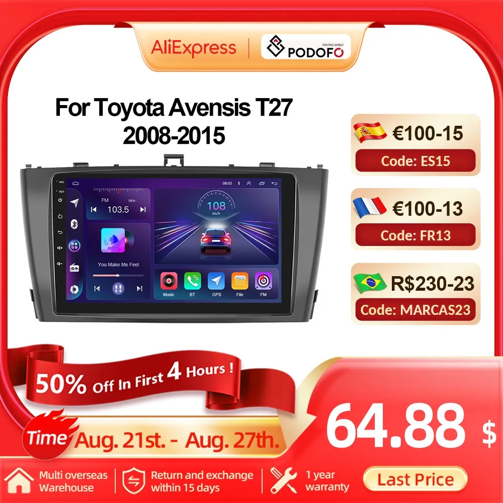 Podofo 8G+128G CarPlay Radio For Toyota Avensis T27 2008-2015 Android Car Multimedia Player 2din Head Unit 4G GPS Stereo Receive
Podofo 8G+128G CarPlay Radio For Toyota Avensis T27 2008-2015 Android Car Multimedia Player 2din Head Unit 4G GPS Stereo Receive