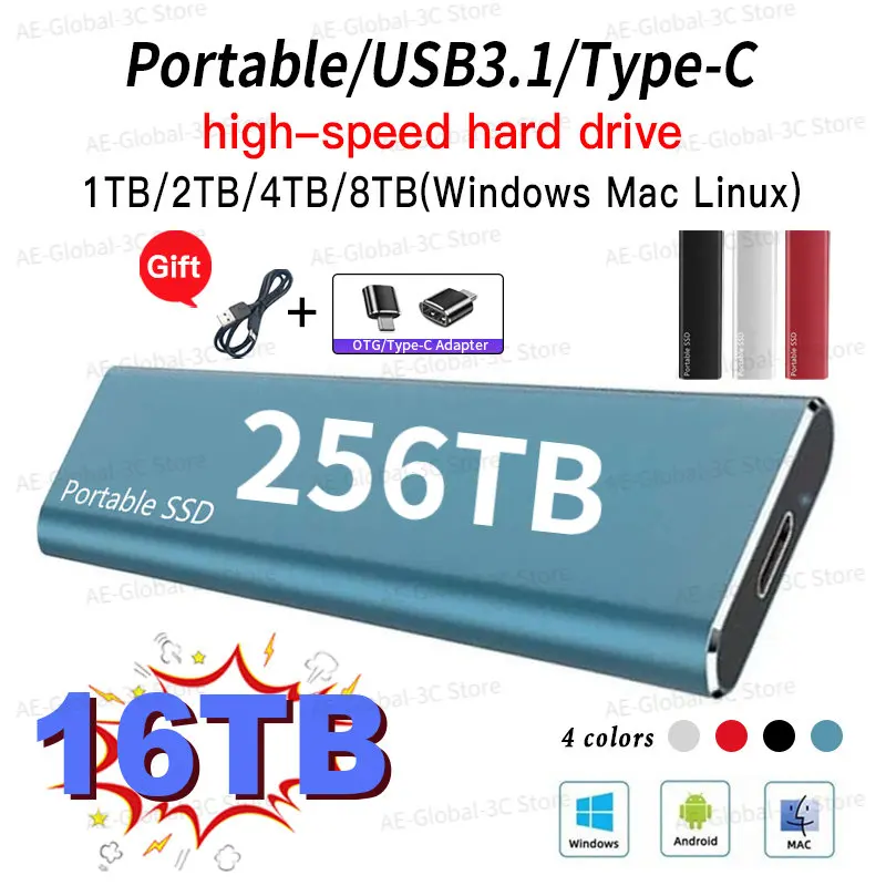 Portable SSD High-speed 256TB 128TB 32TB External Hard Drive 64TB 2TB M.2 SSD Type-C USB3.1 HDD Mobile Hard Drive For Laptop
Portable SSD High-speed 256TB 128TB 32TB External Hard Drive 64TB 2TB M.2 SSD Type-C USB3.1 HDD Mobile Hard Drive For Laptop