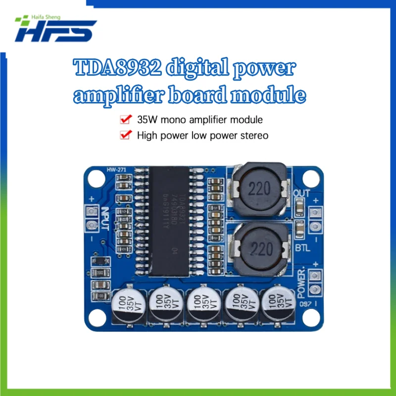 Digital Power Amplifier Board, Mono Amplifier Module, High Power Consumption, 35W, TDA8932
Digital Power Amplifier Board, Mono Amplifier Module, High Power Consumption, 35W, TDA8932