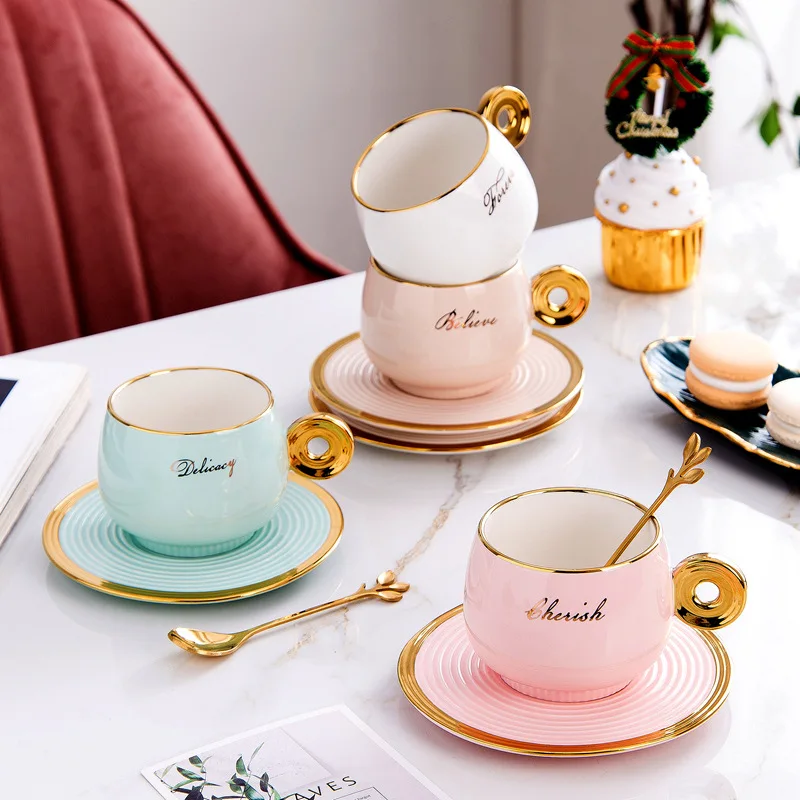 Nordic Coffee Cup with Ceramic Plate, Gold Ring with Handle, Mug with Tray, Nordic Tea Cup, Home Decoration, Birthday Gift
Nordic Coffee Cup with Ceramic Plate, Gold Ring with Handle, Mug with Tray, Nordic Tea Cup, Home Decoration, Birthday Gift