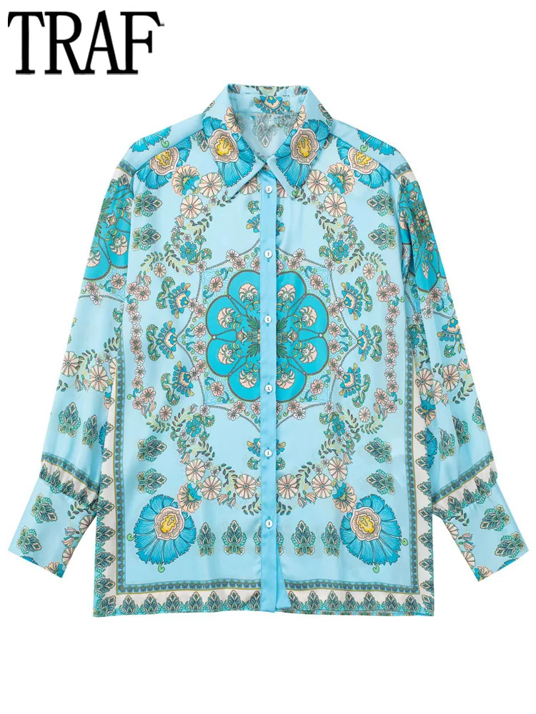 TRAF 2022 Boho Baggy Shirts for Women Blue Print Satin Blouses and Shirts Woman Long Sleeve Top Female Collared Button Up Shirt
TRAF 2022 Boho Baggy Shirts for Women Blue Print Satin Blouses and Shirts Woman Long Sleeve Top Female Collared Button Up Shirt