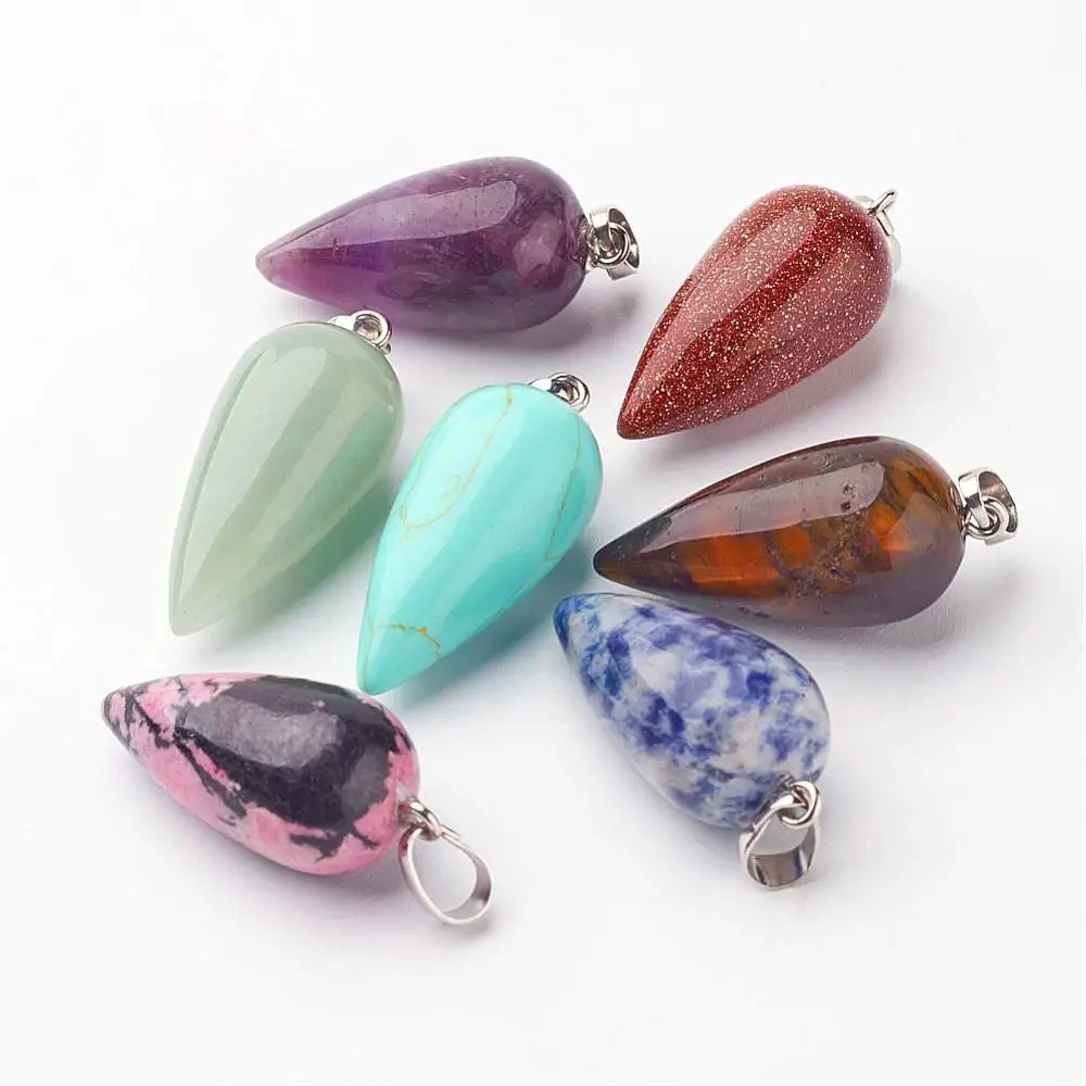 Natural & Synthetic Mixed Stone Pendants with Brass Pendant Bails teardrop Platinum 33~35x14~15mm Hole: 4x7mm
Natural & Synthetic Mixed Stone Pendants with Brass Pendant Bails teardrop Platinum 33~35x14~15mm Hole: 4x7mm