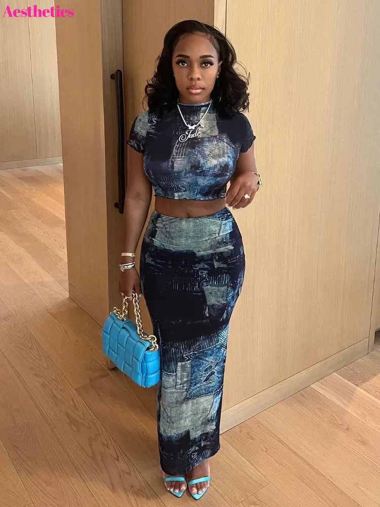 Faux Jean Printed Two 2 Piece Set Short Sleeve Mini Tee Top And Bodycon Midi Maxi Skirt Matching Suits 2023 Street Dress Outfits
Faux Jean Printed Two 2 Piece Set Short Sleeve Mini Tee Top And Bodycon Midi Maxi Skirt Matching Suits 2023 Street Dress Outfits