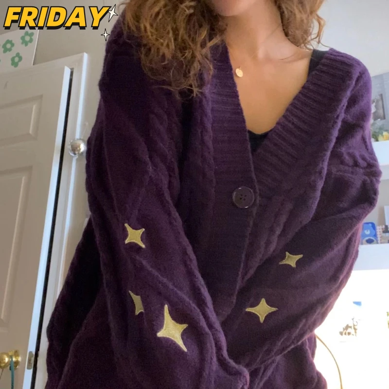 Autumn Women Speak Warm Now Star Embroidery Purple Knitted Cardigan Winter Tay Long Sleeves Lor Casual Swif T Cropped Cardigan
Autumn Women Speak Warm Now Star Embroidery Purple Knitted Cardigan Winter Tay Long Sleeves Lor Casual Swif T Cropped Cardigan