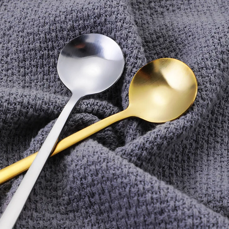 Cross border 304 stainless steel stirring coffee spoon Creative titanium gold long handle Mug Honey dessert small round spoon
Cross border 304 stainless steel stirring coffee spoon Creative titanium gold long handle Mug Honey dessert small round spoon