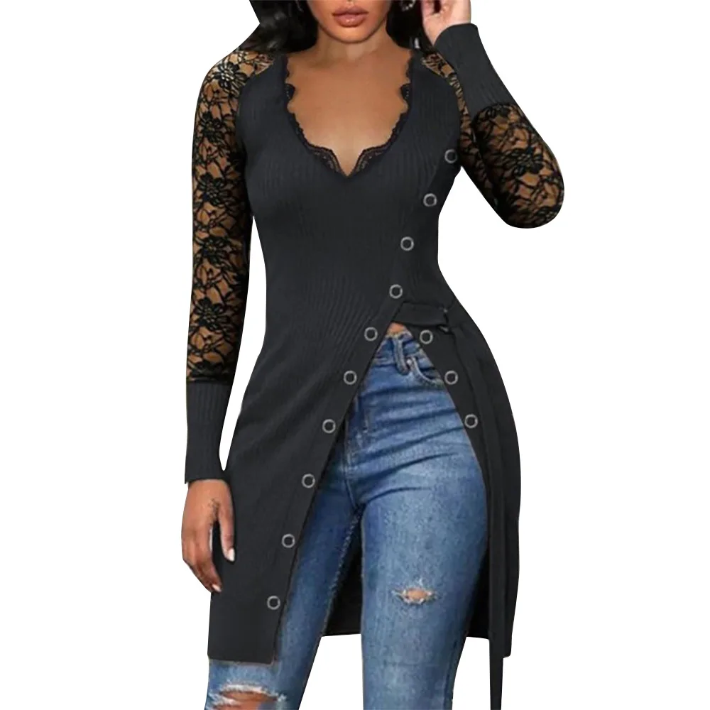 Fashion Women V-Neck Spring Casual Tops Solid Color Long Sleeve Sexy V-Neck Elegant Pullover Lace Patchwork Asymmetrical Shirt
Fashion Women V-Neck Spring Casual Tops Solid Color Long Sleeve Sexy V-Neck Elegant Pullover Lace Patchwork Asymmetrical Shirt