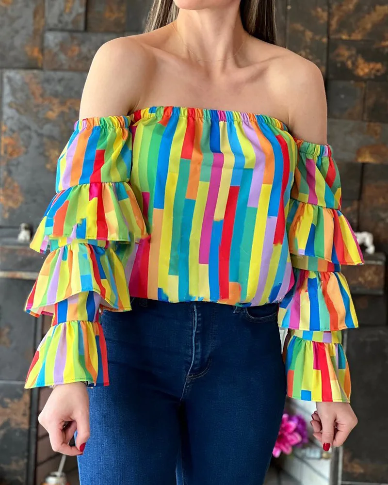 Geometric Print Off Shoulder Layered Sleeve Top Women Spring Summer Slash neck Strapless Sexy Blouse Top
Geometric Print Off Shoulder Layered Sleeve Top Women Spring Summer Slash neck Strapless Sexy Blouse Top