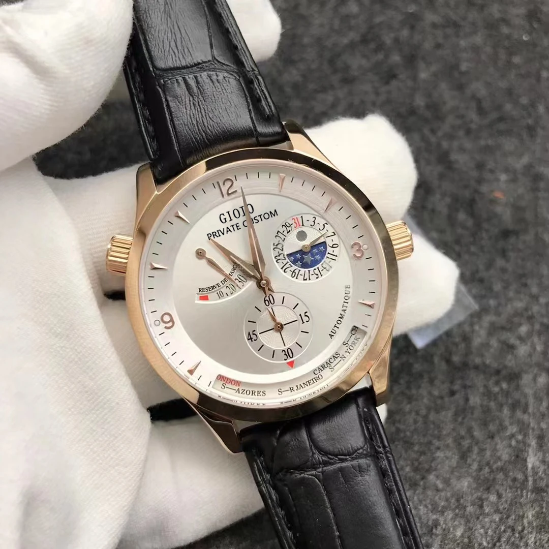 Luxury Mens Automatic Watch Mechanical Dual Time Moon Phase Black Leather Luminous Rose Gold White Dial
Luxury Mens Automatic Watch Mechanical Dual Time Moon Phase Black Leather Luminous Rose Gold White Dial
