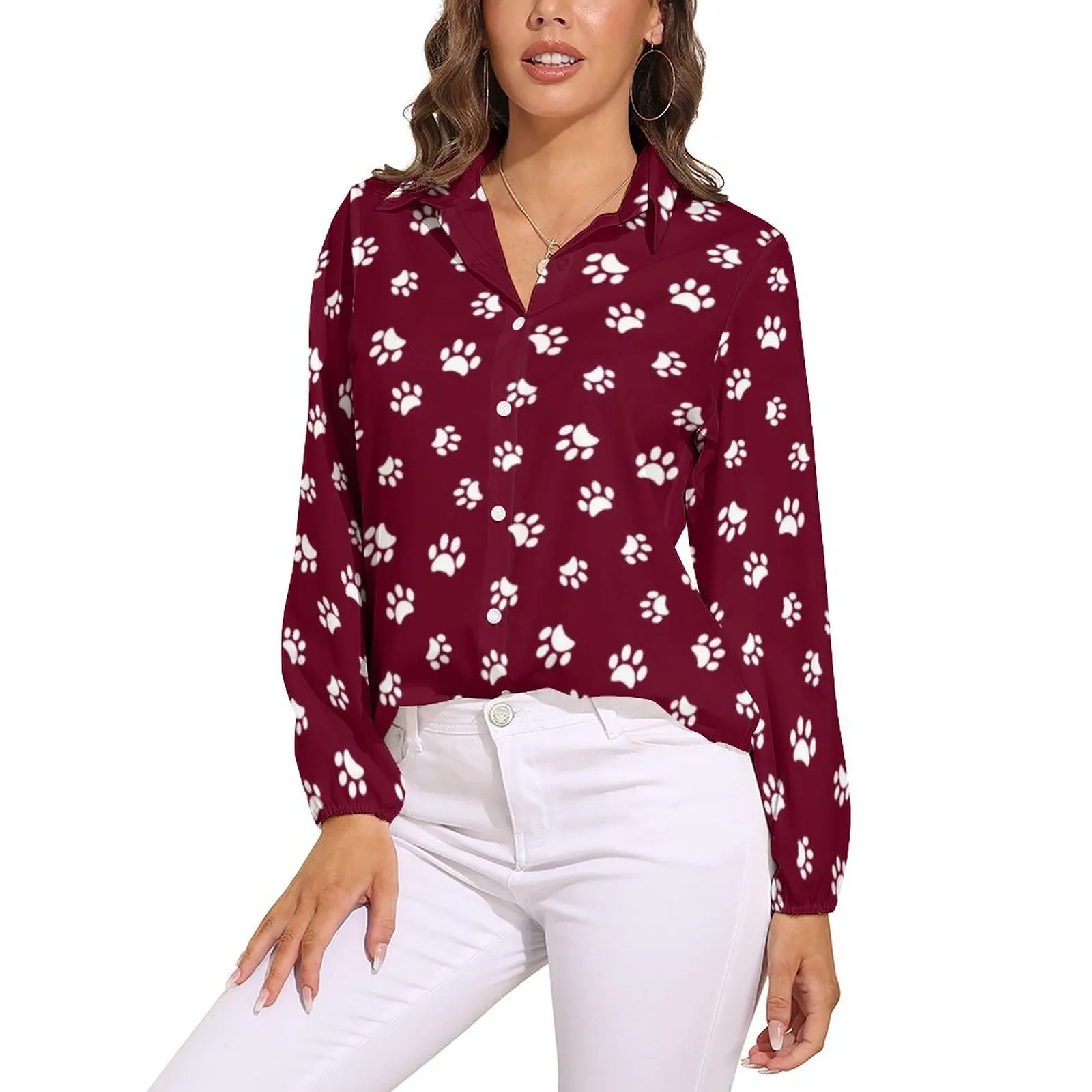 White Dog Paws Blouse Cute Paw Print Kawaii Graphic Blouses Female Casual Shirt Spring Long-Sleeve Oversized Tops 
White Dog Paws Blouse Cute Paw Print Kawaii Graphic Blouses Female Casual Shirt Spring Long-Sleeve Oversized Tops