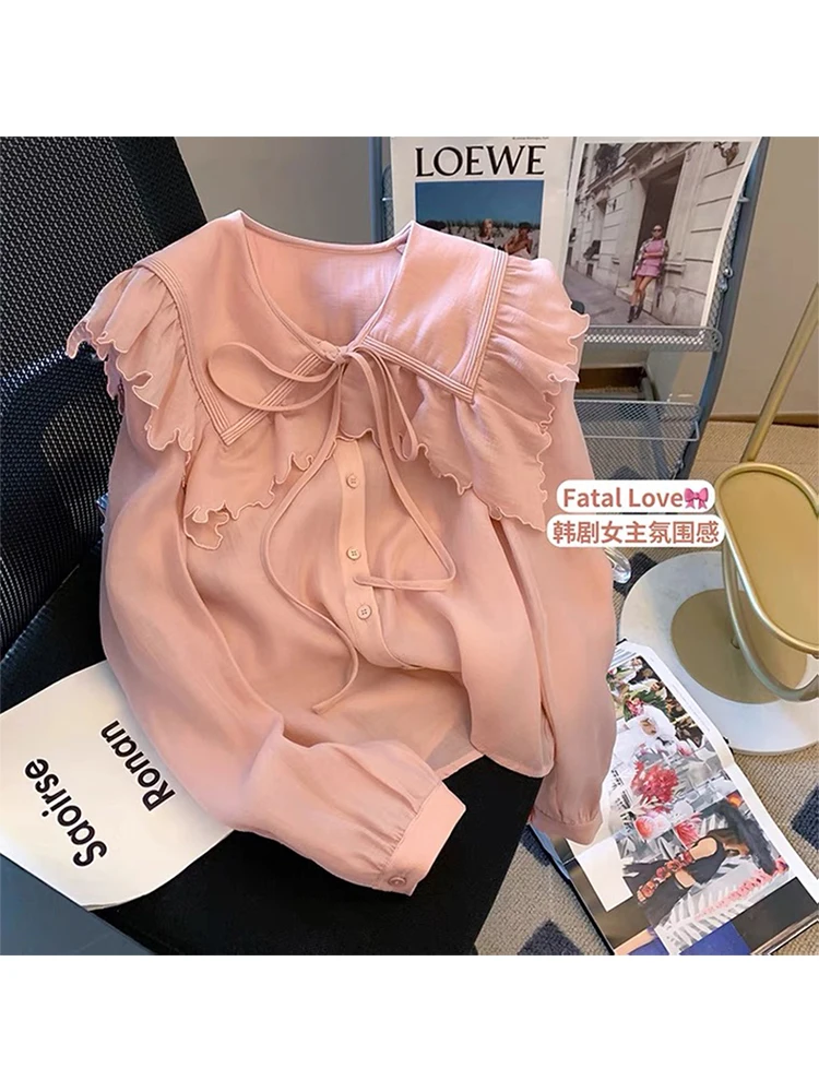Sweet Cute Top Woman French Vintage Chiffon Doll Collar Blouse 2022 Autumn New Fashion Women Lace Up Button Korean Casual Clothe
Sweet Cute Top Woman French Vintage Chiffon Doll Collar Blouse 2022 Autumn New Fashion Women Lace Up Button Korean Casual Clothe