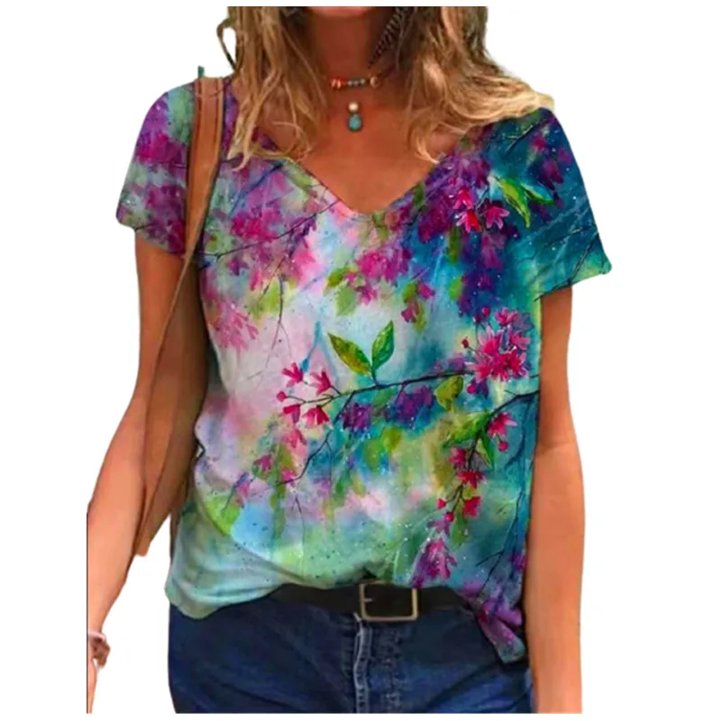 Casual V Neck Short Sleeve T Shirt Women 2022 Loose Oversized Tops Female Floral Print Streetwear
Casual V Neck Short Sleeve T Shirt Women 2022 Loose Oversized Tops Female Floral Print Streetwear