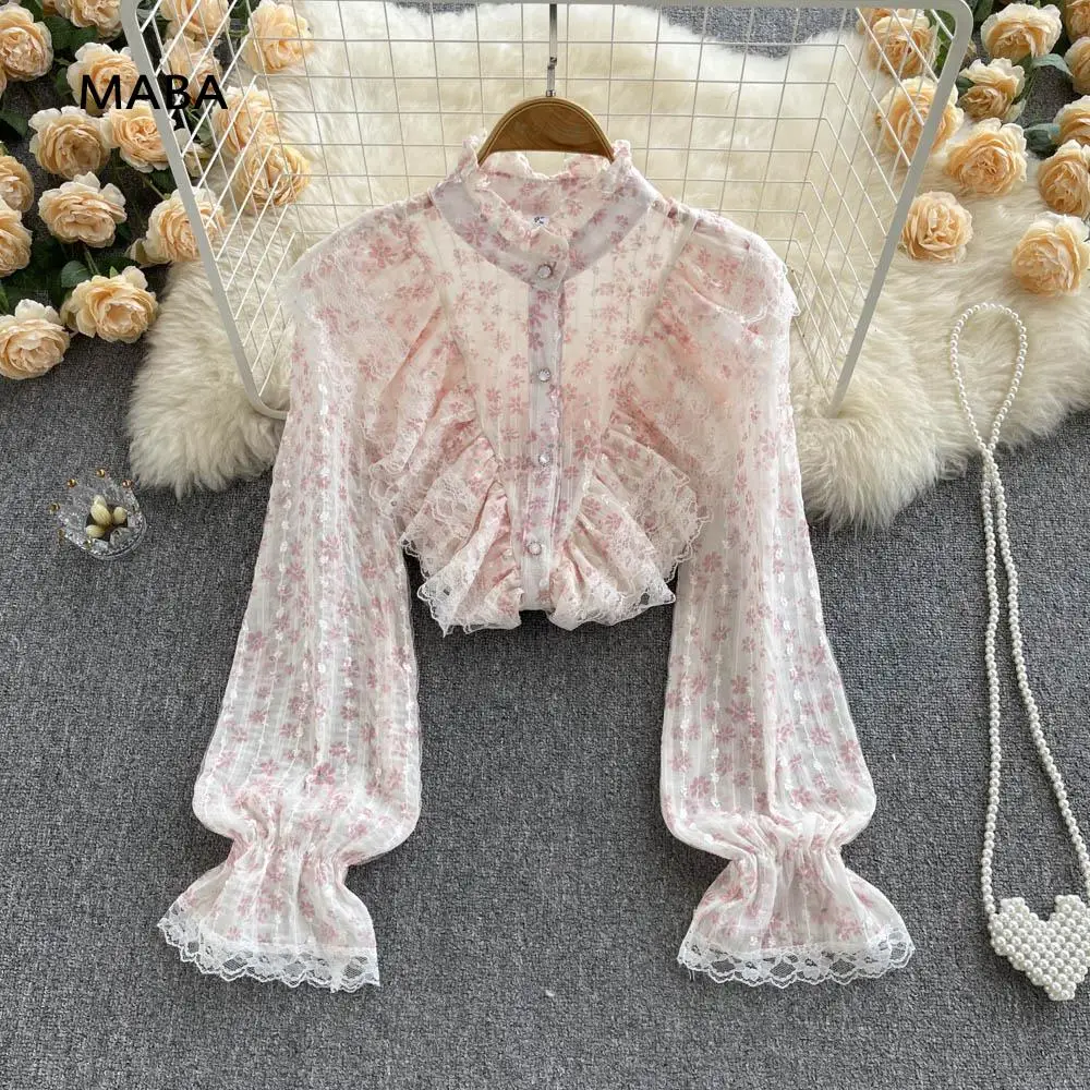 Chiffon Women Blouses Shirt Top 2022 Spring Ruffle Stand Collar Flare Sleeve Loose Korean Sweet Blusas Office Lady Pink Shirt
Chiffon Women Blouses Shirt Top 2022 Spring Ruffle Stand Collar Flare Sleeve Loose Korean Sweet Blusas Office Lady Pink Shirt