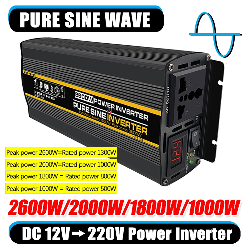 1000/1800/2000/2600W Intelligent Digital Display Pure Sine Wave Inverter 12V TO 220V Voltage Converter Car Solar Inverters
1000/1800/2000/2600W Intelligent Digital Display Pure Sine Wave Inverter 12V TO 220V Voltage Converter Car Solar Inverters