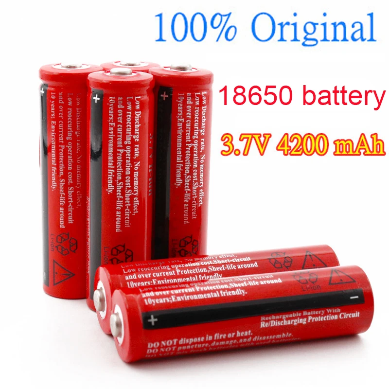 100% New Original 18650 Rechargable Battery 18650 4200 mAh 3.7 V Battery for LED Lantern torch
100% New Original 18650 Rechargable Battery 18650 4200 mAh 3.7 V Battery for LED Lantern torch