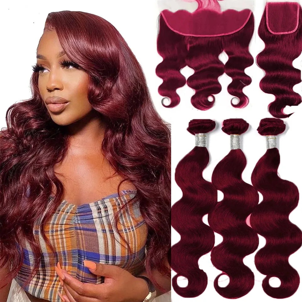 99J Burgundy Body Wave Human Hair Bundles With 4x4 5x5 Closure Frontal 13x4 Frontal Closure Remy Hair Weave Bundles With Frontal
99J Burgundy Body Wave Human Hair Bundles With 4x4 5x5 Closure Frontal 13x4 Frontal Closure Remy Hair Weave Bundles With Frontal