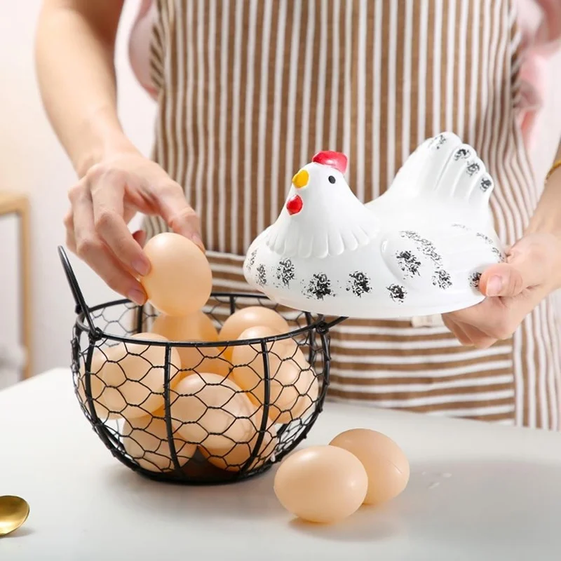 

Корзина для хранения яиц в форме курицы, Железный контейнер для яиц, керамический декоративный держатель для кухни