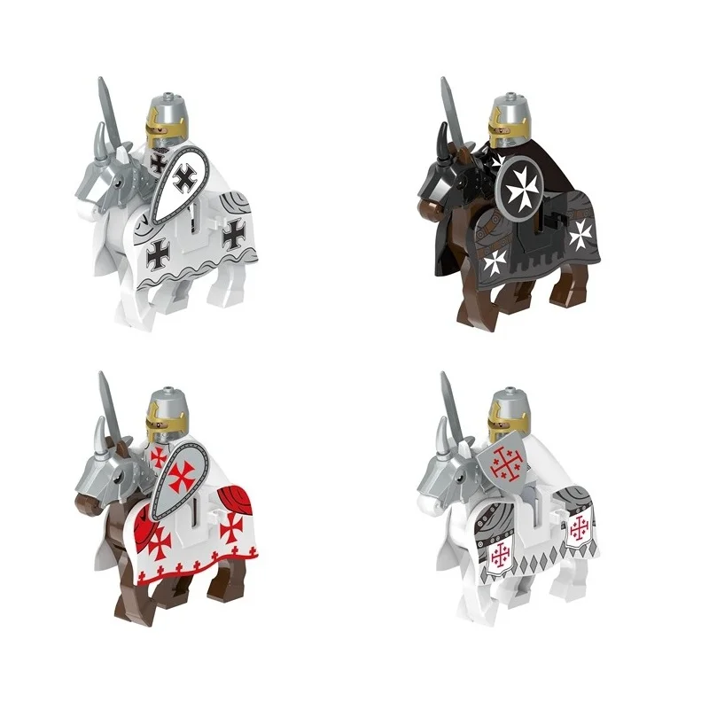 

Medieval Knights Mini Action Figures Building Blocks Weapon The Guard Soldier With Roman War Horse Bricks Toys For Kids Gifts