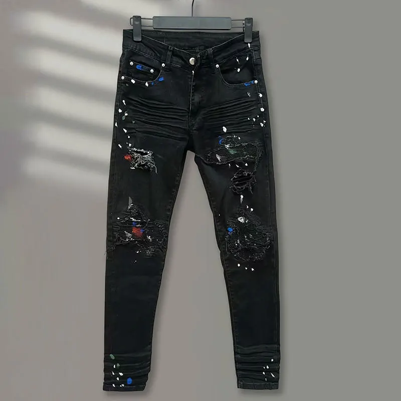 Splash Ink Jean Hombre Patch Biker Jean Streetwear Ripped Denim Pant Old Wash Water Stretch Jean Skinny Tapered Trouser Black
Splash Ink Jean Hombre Patch Biker Jean Streetwear Ripped Denim Pant Old Wash Water Stretch Jean Skinny Tapered Trouser Black