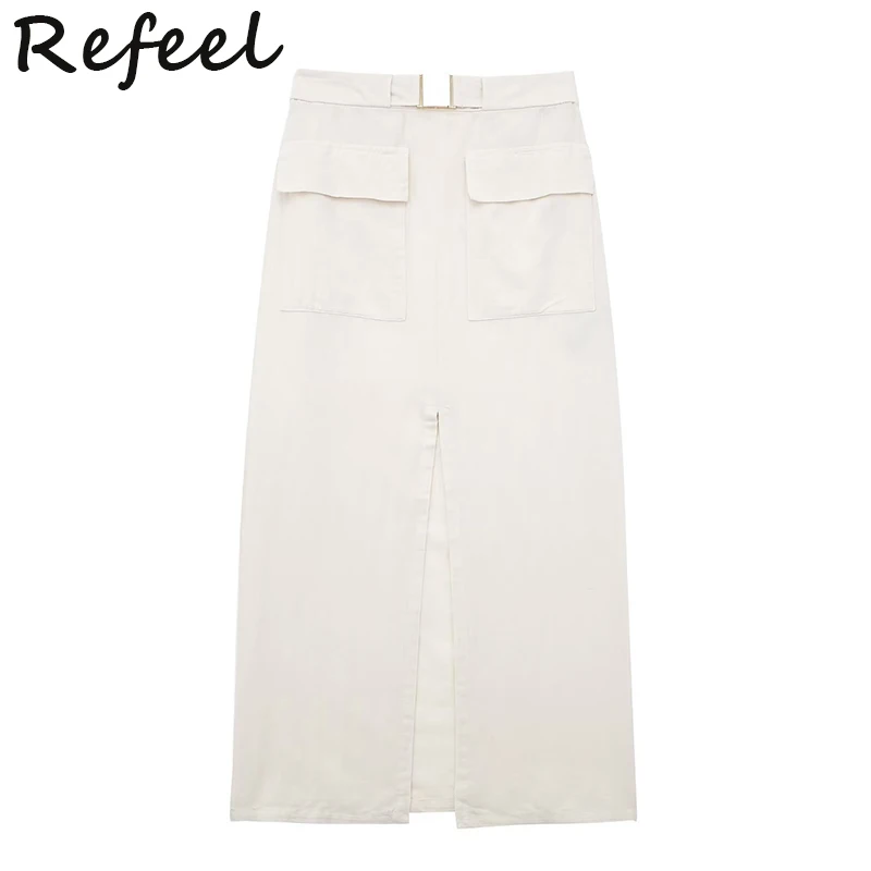 Refeel Cargo Skirts for Women Cotton Linen Blended Fabric High Waist Fashion 2023 Frontal Split Summer Pocket Side Zipper
Refeel Cargo Skirts for Women Cotton Linen Blended Fabric High Waist Fashion 2023 Frontal Split Summer Pocket Side Zipper