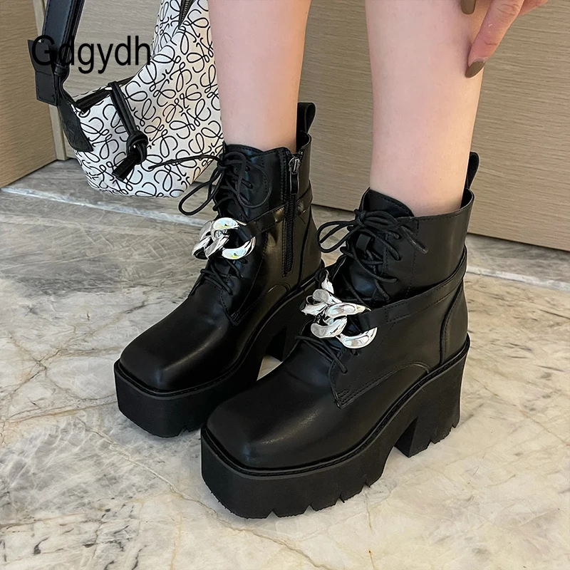 Gdgydh Platform Boots for Women Goth Punk Chunky Heel Mid Calf Boots with Big Chain Lace Up Side Zipper Black Combat Boots
Gdgydh Platform Boots for Women Goth Punk Chunky Heel Mid Calf Boots with Big Chain Lace Up Side Zipper Black Combat Boots