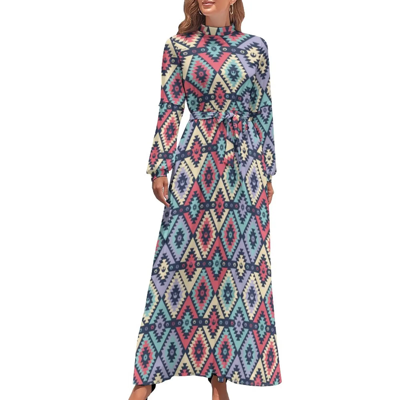 Geometric Tribal Dress Long-Sleeve Symbols Elegant Maxi Dress High Waist Aesthetic Print Bohemia Long Dresses Present
Geometric Tribal Dress Long-Sleeve Symbols Elegant Maxi Dress High Waist Aesthetic Print Bohemia Long Dresses Present
