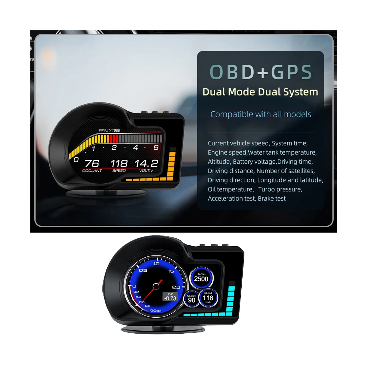 

OBD2 EOBD Многофункциональный ЖК-дисплей OBD + GPS HUD автомобильный компьютер Автомобильный дисплей в режиме реального времени спидометр для всех автомобилей