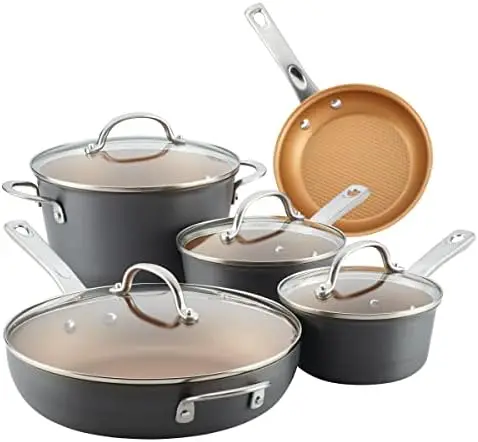 

Curry Home Collection Hard Anodized Nonstick Cookware Pots and Pans Set, 9 Piece, Charcoal Gray Plate for cooking Accesorios fre