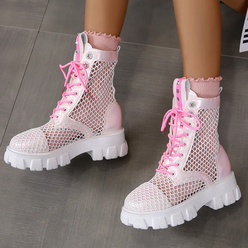 Summer Women's Boots Mesh Hollow Platform Sandals Woman Shoes Casual Breathable Lace-up Cool Short Boots Botas Femininas
Summer Women's Boots Mesh Hollow Platform Sandals Woman Shoes Casual Breathable Lace-up Cool Short Boots Botas Femininas