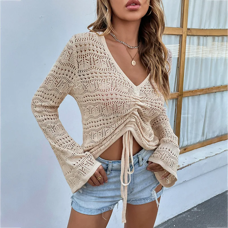 Sexy Drawstring 2022 Summer Sweater V-neck Hollow Out Flare Sleeve Streetwear Korean Fashion Woman Long Sleeve Tops Fairy Grunge
Sexy Drawstring 2022 Summer Sweater V-neck Hollow Out Flare Sleeve Streetwear Korean Fashion Woman Long Sleeve Tops Fairy Grunge