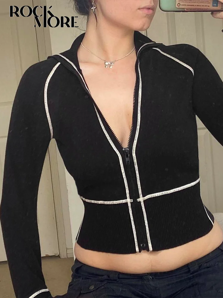 Rockmore Fashion Cropped Shirt Women Slim Turn-down Collar Zipper Knit Long Sleeve T-Shirts Solid Basic Tops Casual Korean 2023
Rockmore Fashion Cropped Shirt Women Slim Turn-down Collar Zipper Knit Long Sleeve T-Shirts Solid Basic Tops Casual Korean 2023